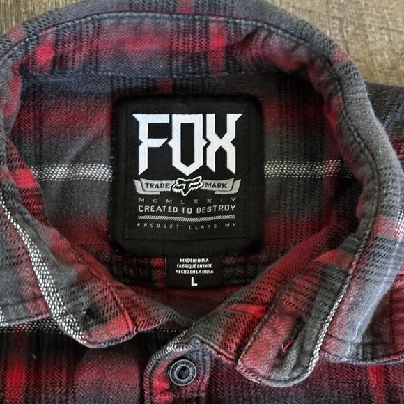 Fox Racing Shirt Men's Large Red Flannel Button Up Grunge Skater Motorsports - Picture 2 of 5